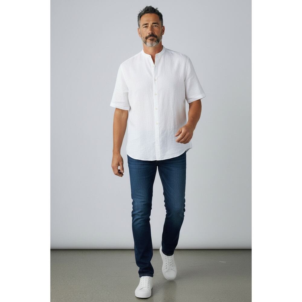 Piambo Men's Pure Linen Button Up Shirt Short Sleeve White Size XXL NWT